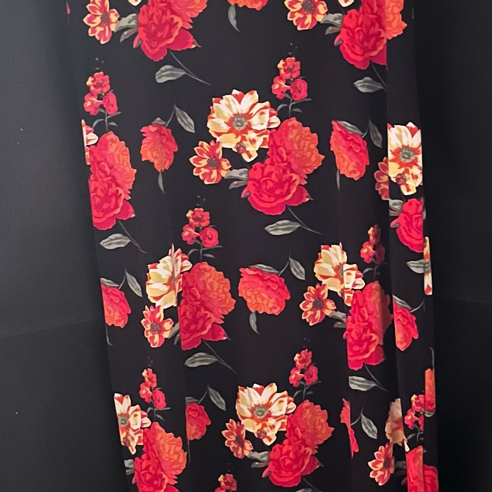 Acting Pro Black Maxi Dress with Red and Orange Floral Pattern